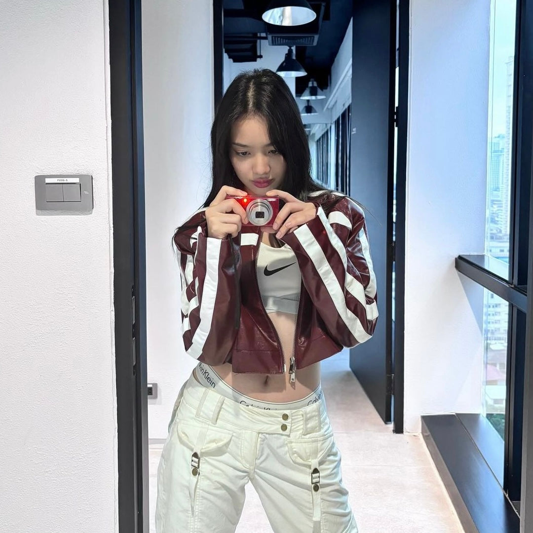 Cherry White Strip Jacket - Cropped